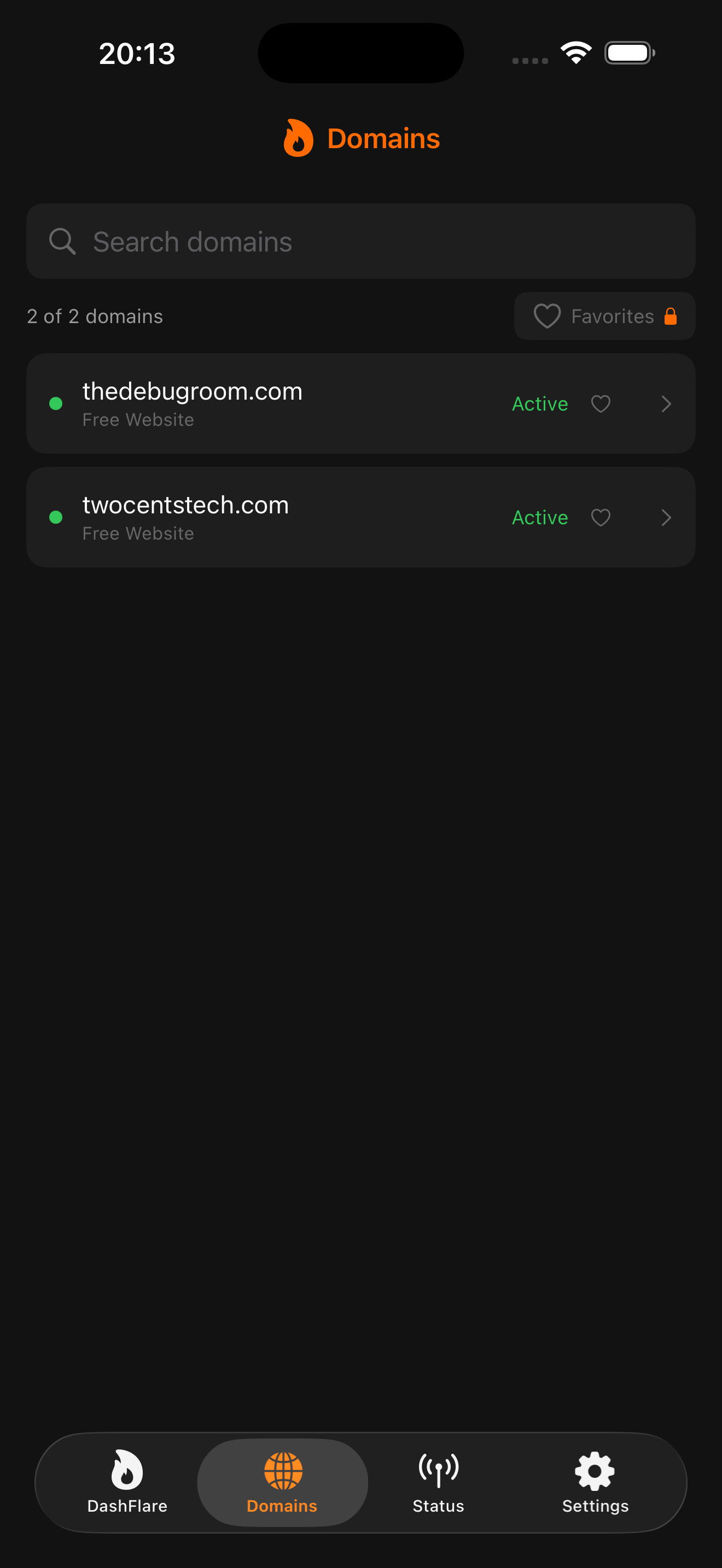 DashFlare domains list on iPhone